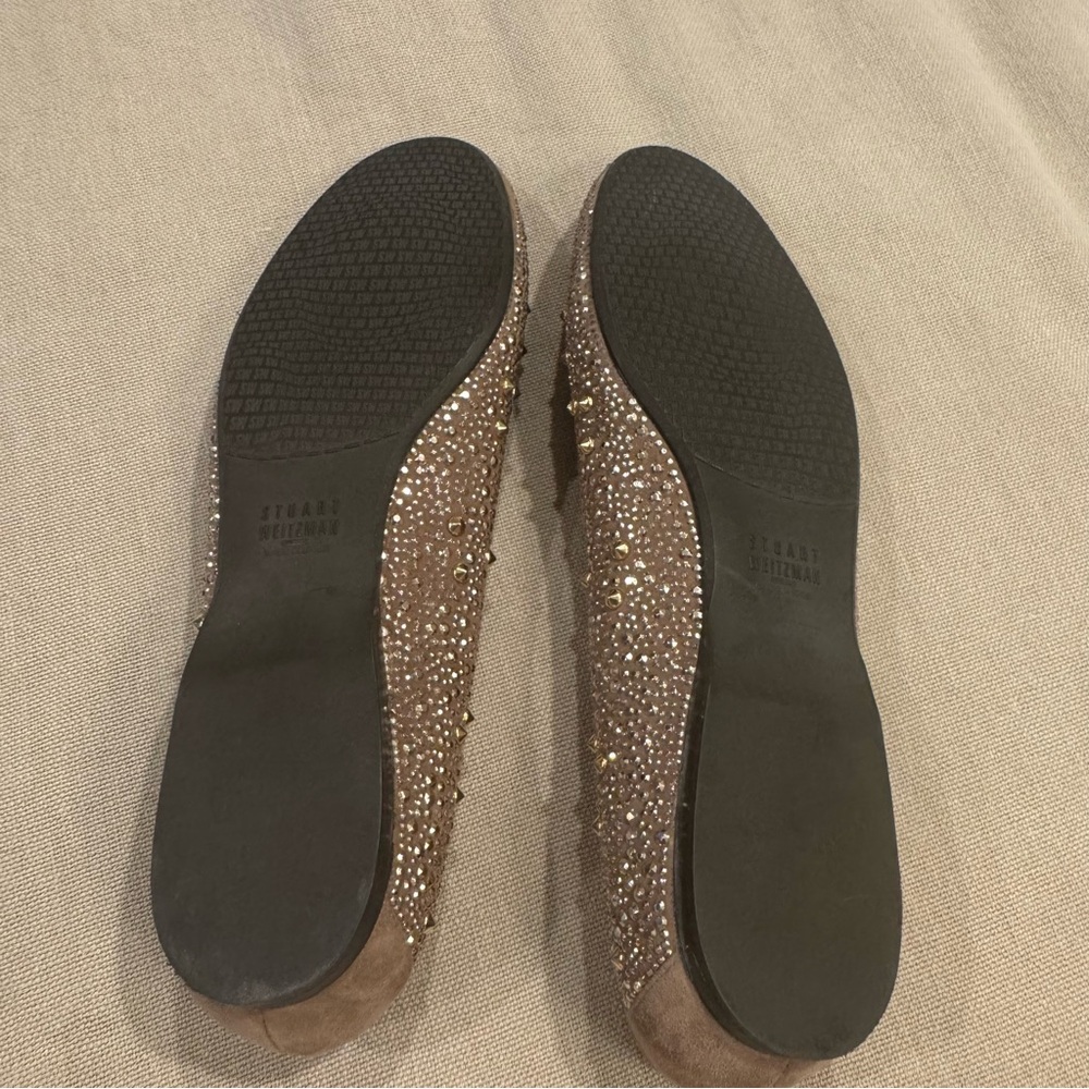 STUART WEITZMAN Crystal Embellished Suede Ballet Flats - Taupe - Size 9 - Picture 3 of 11